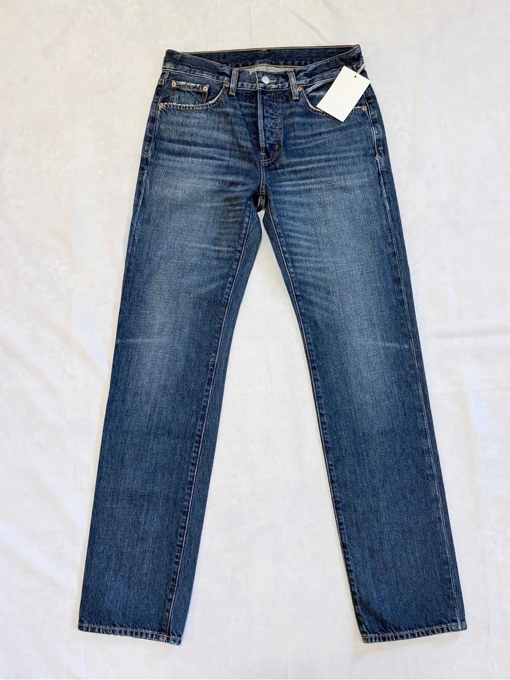 Etica Women Denim Blue Jeans 30 Button Fly Organic Cotton Racer Straight Leg NWT